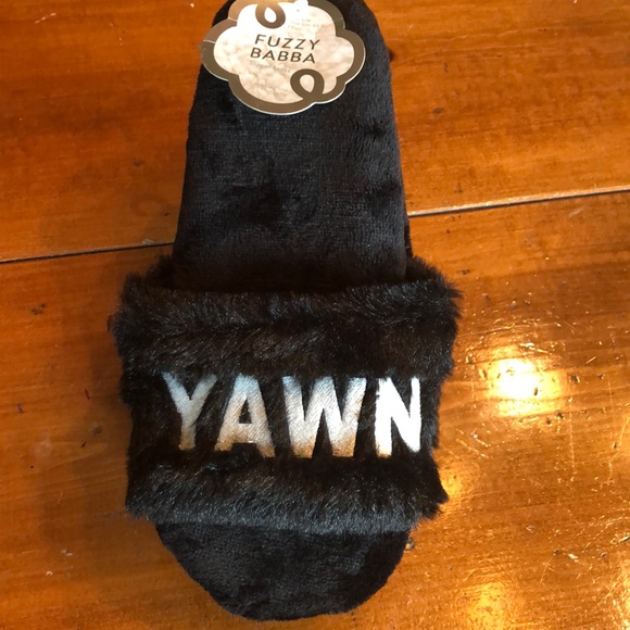 Shoes - Fun “YAWN” black graphic slippers | NWT